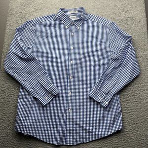 LL Bean Button Up Shirt Blue Wrinkle Resistant Traditional Size Large Mens